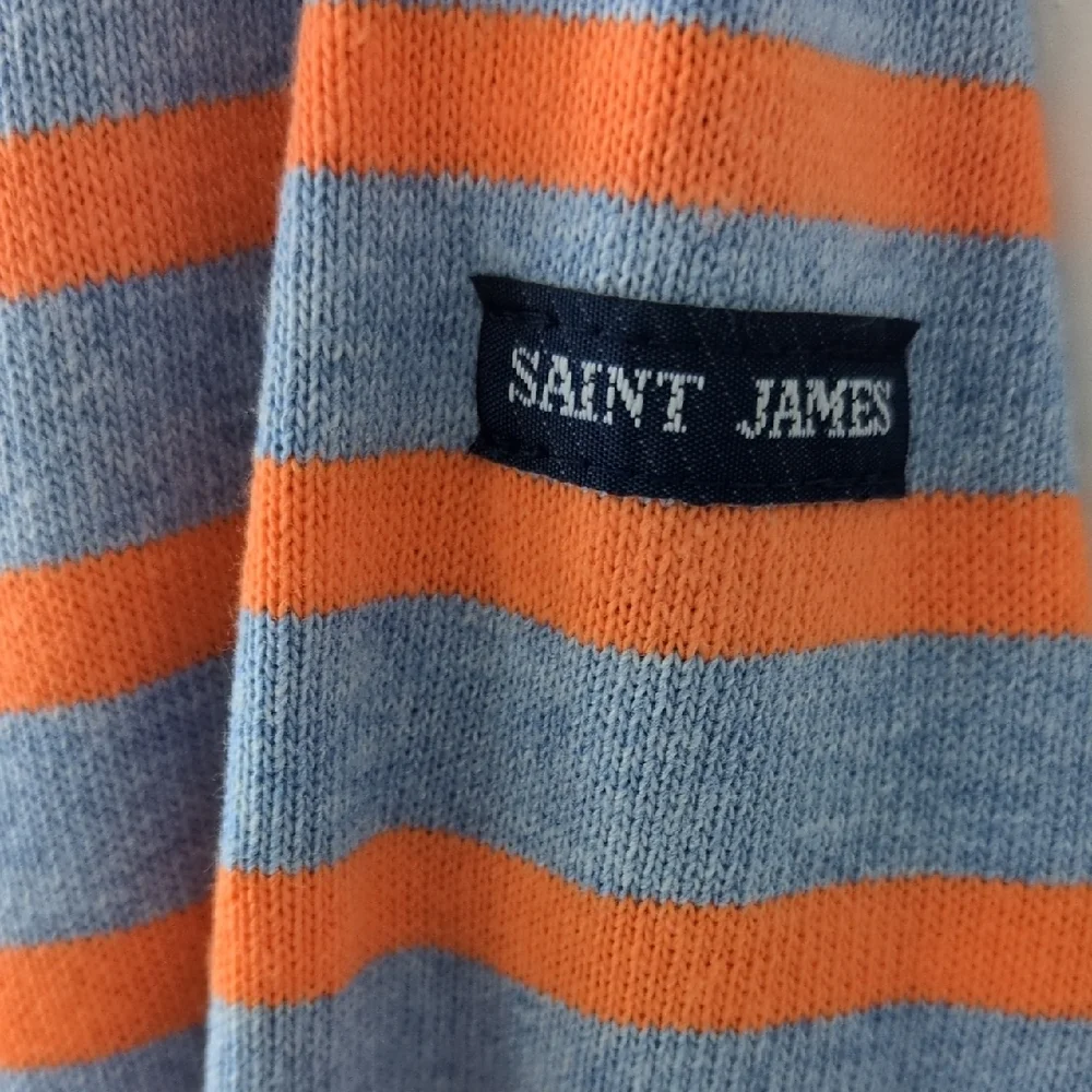 Saint James Atelier Striped Long Sleeve Shirt Light Blue Orange Cotton Size 12 - Picture 6 of 15